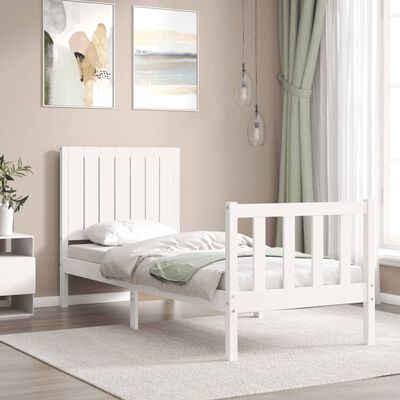 vidaXL Giroletto con Testiera Bianco Small Single Legno Massello