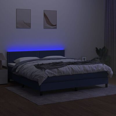 vidaXL Letto a Molle con Materasso e LED Blu 160x200 cm in Tessuto