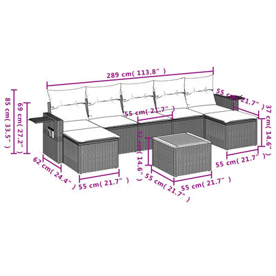 vidaXL Set Divano da Giardino 8 pz con Cuscini Grigio in Polyrattan