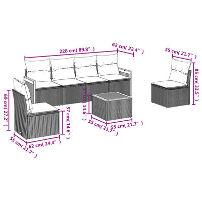 vidaXL Set Divani da Giardino 7 pz con Cuscini Beige in Polyrattan