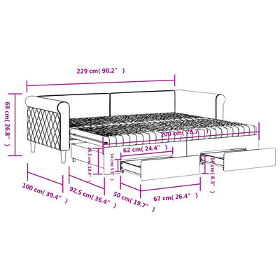 vidaXL Divano Letto Estraibile Cassetti Grigio Scuro 90x200cm Velluto