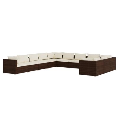 vidaXL Set Divani da Giardino 11 pz con Cuscini in Polyrattan Marrone