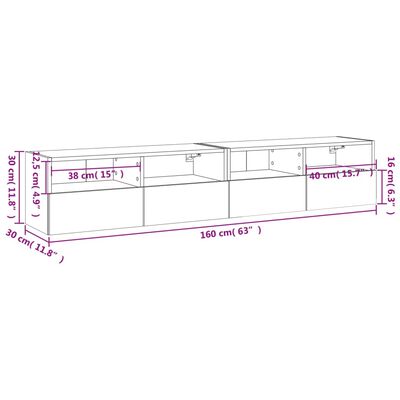 vidaXL Mobili TV Muro 2pz Grigio Cemento 80x30x30 cm Legno Multistrato