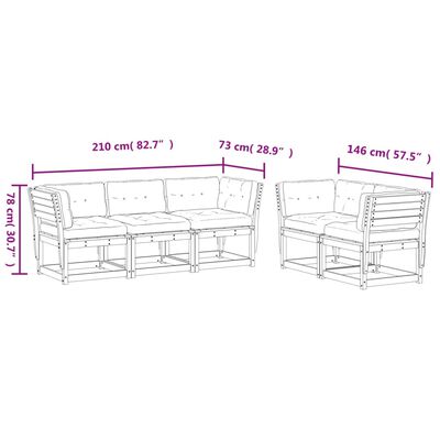 vidaXL Set Divani Giardino 5 pz con Cuscini in Legno Massello di Pino