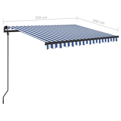 vidaXL Tenda da Sole Retrattile Manuale con Pali 3,5x2,5m Blu e Bianca