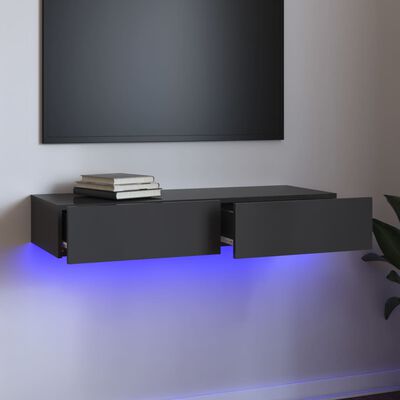 vidaXL Mobile Porta TV con Luci LED Grigio Lucido 90x35x15,5 cm