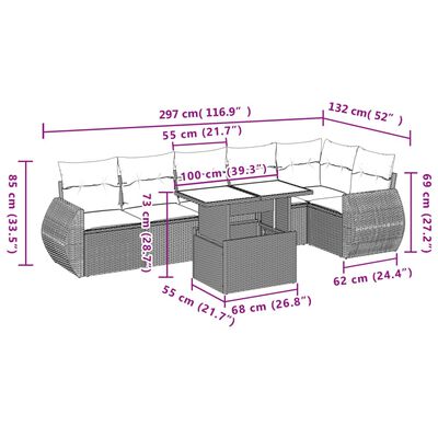 vidaXL Set Divani da Giardino 7 pz con Cuscini Grigio in Polyrattan