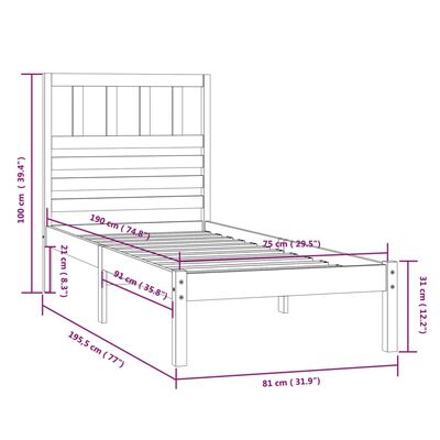 vidaXL Giroletto Ambra 75x190 cm Small Single Legno Massello di Pino