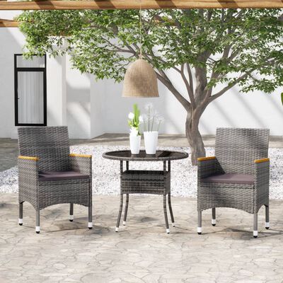 vidaXL Set da Pranzo per Giardino 3 pz in Polyrattan Grigio