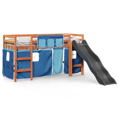 vidaXL Letto a Soppalco con Tende Bambini Blu 80x200 cm Massello Pino