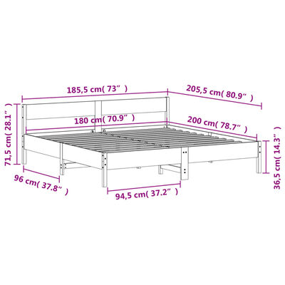 vidaXL Giroletto senza Materasso Bianco 180x200 cm Legno Massello Pino