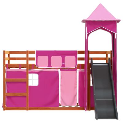 vidaXL Letto a Castello con Scivolo e Tende Rosa 90x200 cm