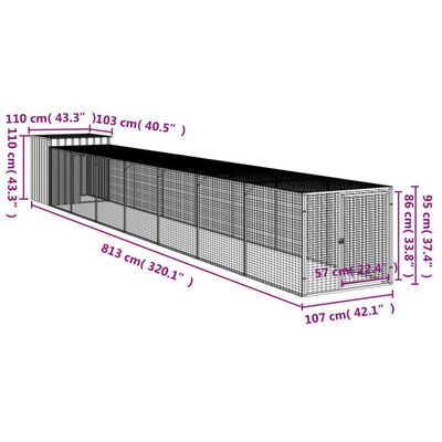 vidaXL Pollaio Area Corsa Grigio Chiaro 110x813x110 cm Acciaio Zincato