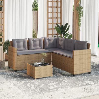 vidaXL Divano da Giardino con Tavolo e Cuscini a L Beige in Polyrattan