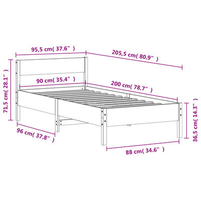 vidaXL Letto senza Materasso Bianco 90x200 cm Legno Massello di Pino