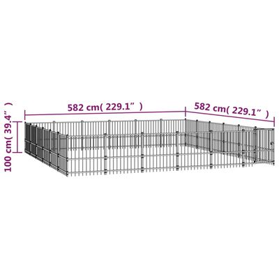 vidaXL Gabbia per Cani da Esterno in Acciaio 33,87 m²