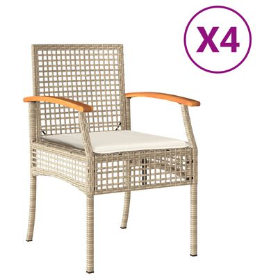 vidaXL Sedie da Giardino con Cuscini 4 pz Beige in Polyrattan e Acacia