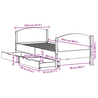 vidaXL Giroletto senza Materasso Bianco 100x200 cm Legno Massello Pino