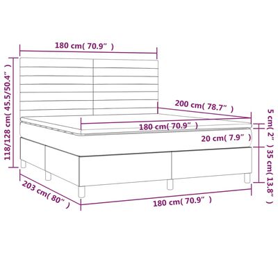 vidaXL Letto a Molle con Materasso e LED Crema 180x200 cm in Tessuto