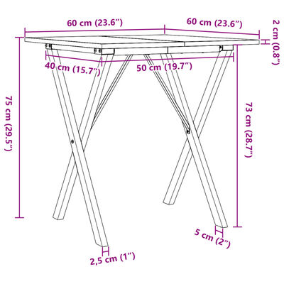 vidaXL Tavolo da Pranzo Telaio a X 60x60x75 cm Massello Pino e Ghisa