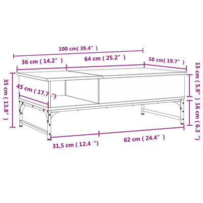 vidaXL Tavolino Salotto Rovere Fumo 100x50x35 cm Multistrato e Metallo