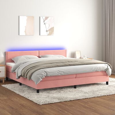 vidaXL Letto a Molle con Materasso e LED Rosa 200x200 cm in Velluto