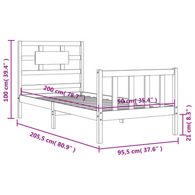 vidaXL Giroletto con Testiera Bianco 90x200 cm in Legno Massello