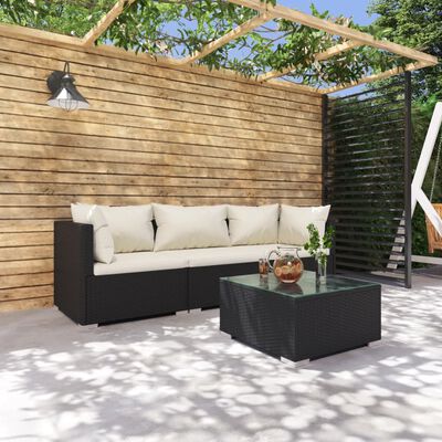 vidaXL Set Divani da Giardino 4 pz con Cuscini in Polyrattan Nero