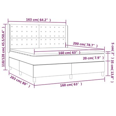 vidaXL Giroletto a Molle con Materasso Tortora 160x200 cm in Tessuto