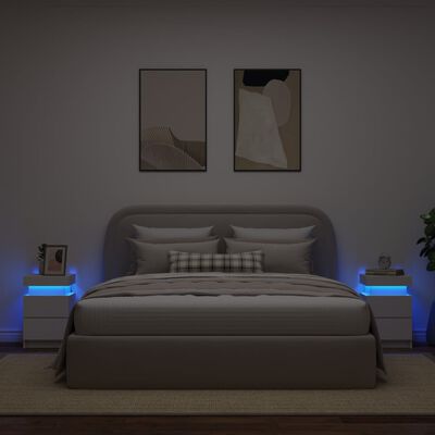 vidaXL Comodini con Luci LED 2pz Bianchi 35x39x55 cm