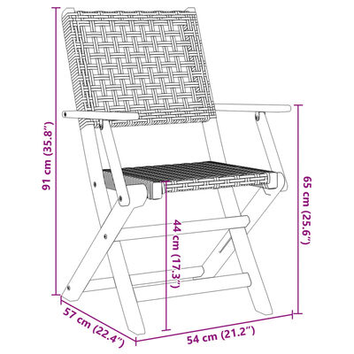 vidaXL Set da Bistrot 3 pz Nero in Polyrattan e Legno Massello