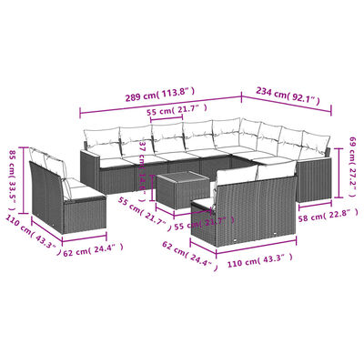 vidaXL Set Divani da Giardino 13pz con Cuscini Nero in Polyrattan