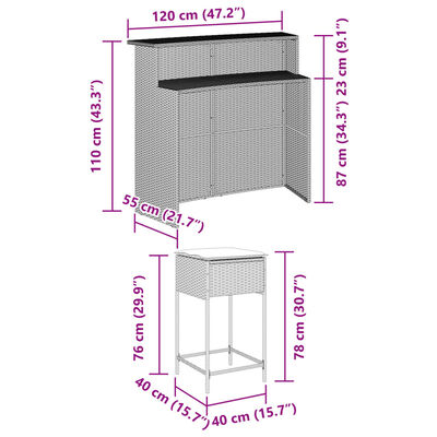 vidaXL Set Bar da Giardino 5 pz con Cuscini in Polyrattan Grigio