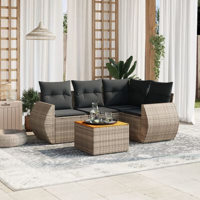 vidaXL Set Divano da Giardino 5 pz con Cuscini Grigio in Polyrattan