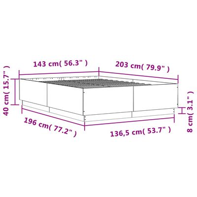 vidaXL Giroletto Luci LED Grigio Sonoma 140x200 cm Legno Multistrato