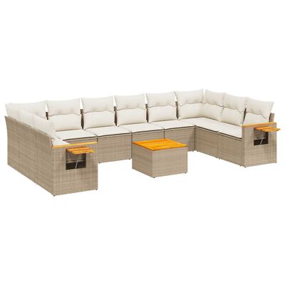 vidaXL Set Divani da Giardino 11 pz con Cuscini Beige in Polyrattan