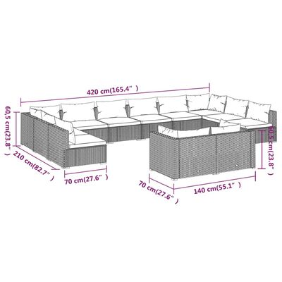 vidaXL Set Divani da Giardino 12 pz con Cuscini in Polyrattan Marrone