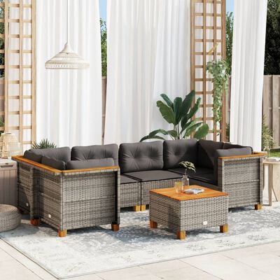 vidaXL Set Divani da Giardino 7 pz con Cuscini Grigio in Polyrattan