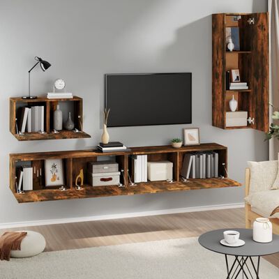 vidaXL Set di Mobili Porta TV 4 pz Rovere Fumo in Legno Multistrato