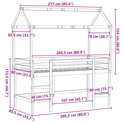 vidaXL Letto Soppalco con Scala e Tetto Bianco 80x200 cm Massello Pino