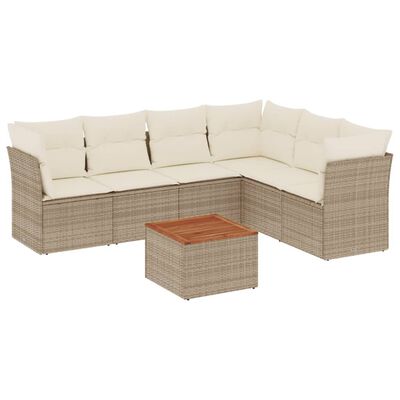 vidaXL Set Divani da Giardino 7 pz con Cuscini Beige in Polyrattan