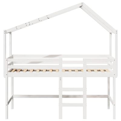 vidaXL Letto Soppalco con Scala e Tetto Bianco 80x200 cm Massello Pino