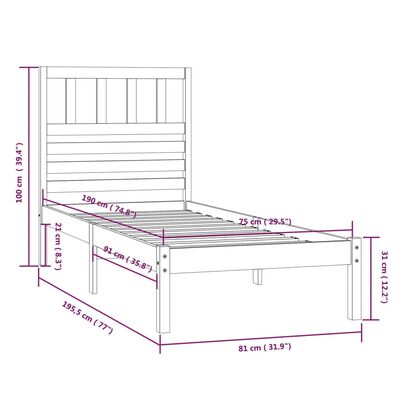 vidaXL Giroletto senza Materasso Bianco 75x190 Legno Massello di Pino