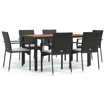 vidaXL Set da Pranzo da Giardino 7 pz Nero con Cuscini in Polyrattan