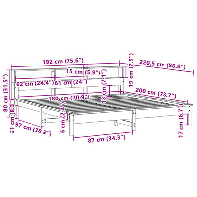 vidaXL Letto senza Materasso Bianco 180x200 cm Legno Massello di Pino