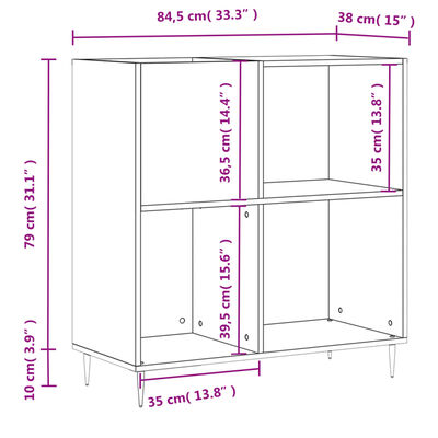 vidaXL Mobile Porta Dischi Rovere Sonoma 84,5x38x89 Legno Multistrato