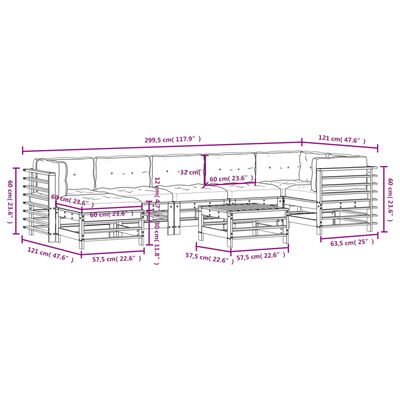 vidaXL Set Divani da Giardino 8 pz con Cuscini in Legno Massello ambra