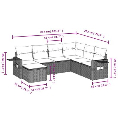 vidaXL Set Divani da Giardino 7 pz con Cuscini Grigio in Polyrattan