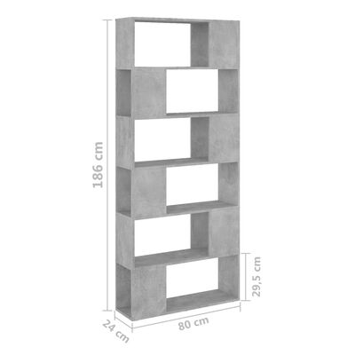 vidaXL Libreria/Divisorio Grigio Cemento 80x24x186 cm in Truciolato