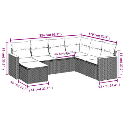 vidaXL Set Divani da Giardino con Cuscini 7pz Nero Polyrattan